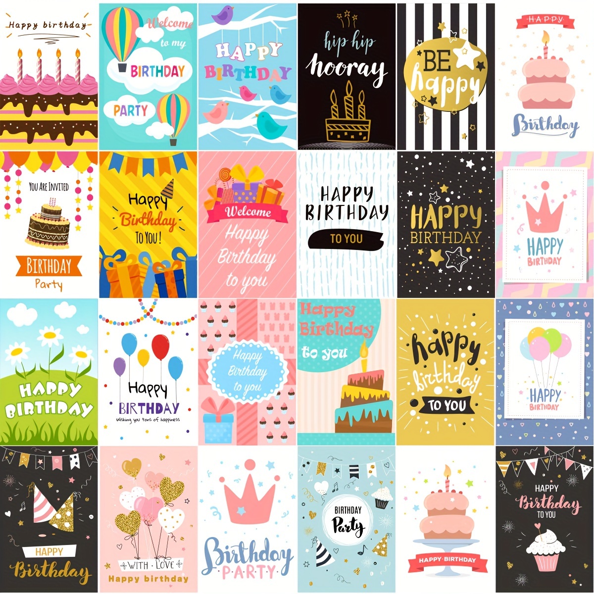 

24packs Of Birthday Cards With Star Patterns, A Multi--themed Birthday Card Set Suitable For Anyone, Blank Pages On The Inner Page, Excluding Envelopes, English Birthdaywishes