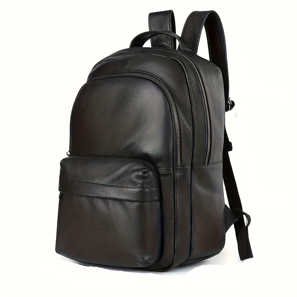 mens genuine leather backpack large capacity black school Temu