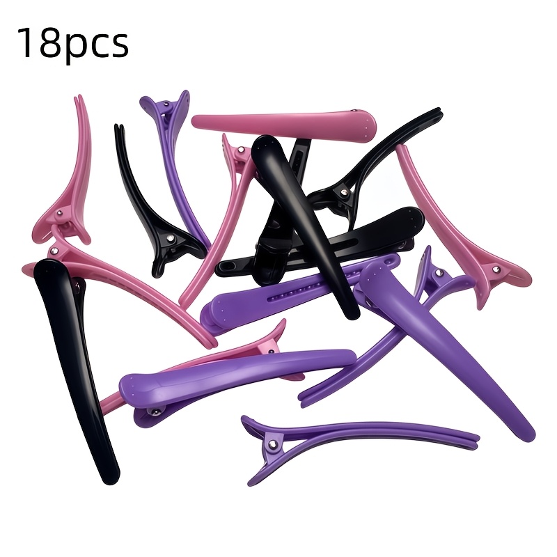 TEMU 18 Hair Sectioning Clips, Alligator Clips For Haircutting, Hair Dyeing And Styling, Anti-slip Salon Duckbill Clips For Hairdressers, Hair