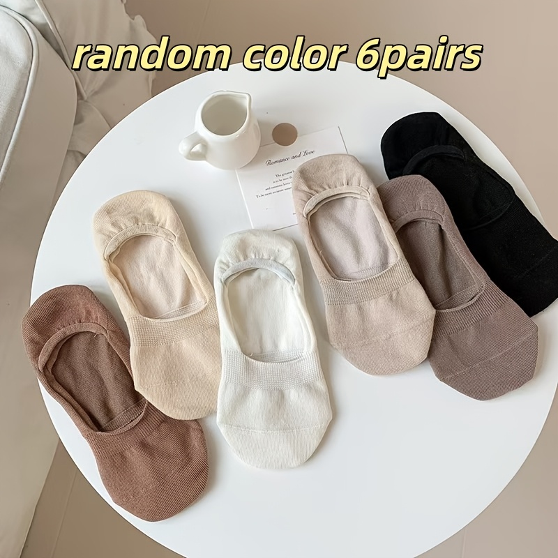 TEMU 6 Pairs Of Random Color Women's Socks - Solid Colors, Low-cut Design, Breathable And Comfortable For , Hand Washable, Cute Socks