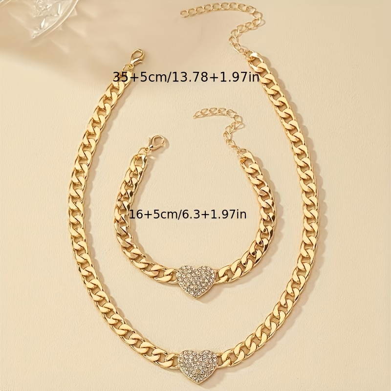 French Vintage Rhinestone Heart Hand Necklace Set