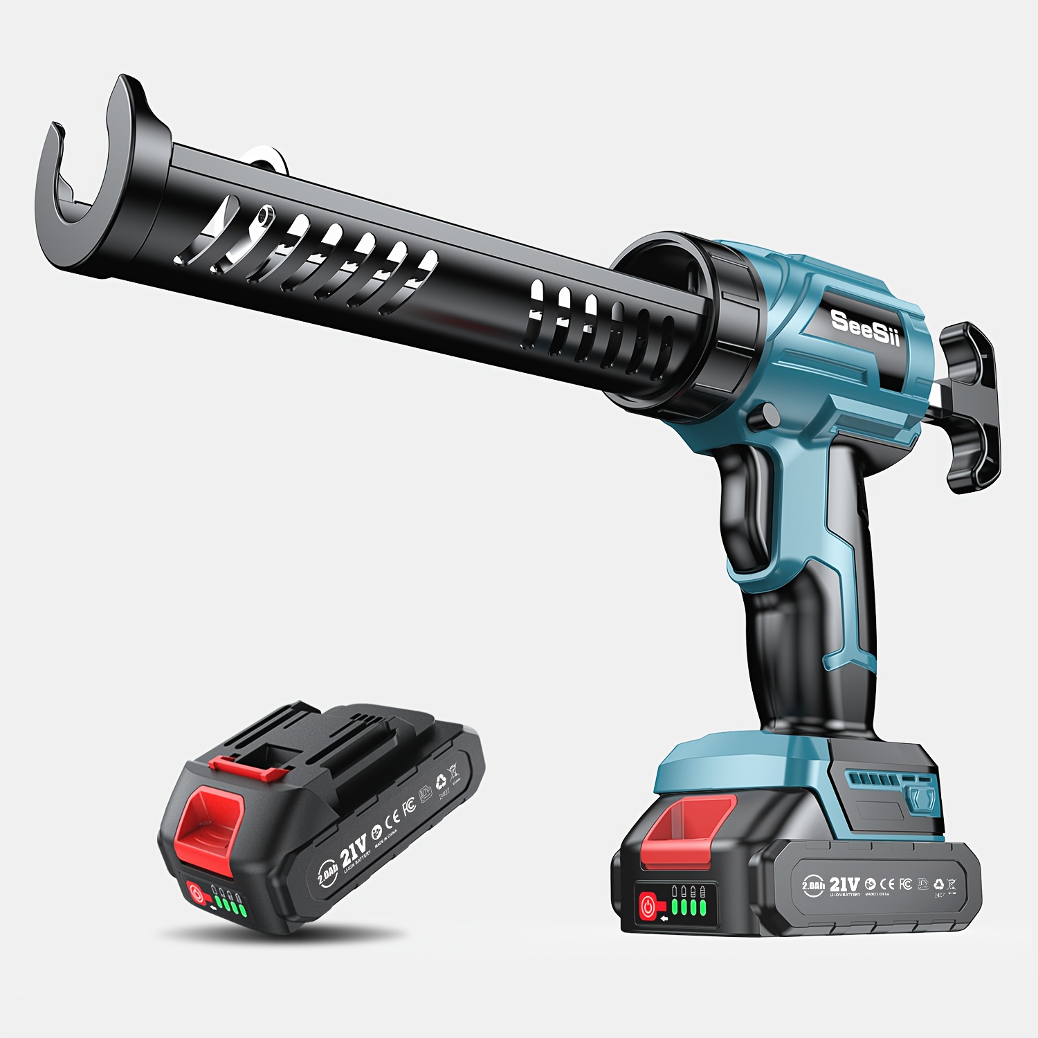TEMU Seesii Cordless Caulking Gun, Battery Powered Caulk Gun 10oz/300ml, 4 Adjustable Speed Electric Caulk Gun With 2.0ah Li-battery & Charger, Led
