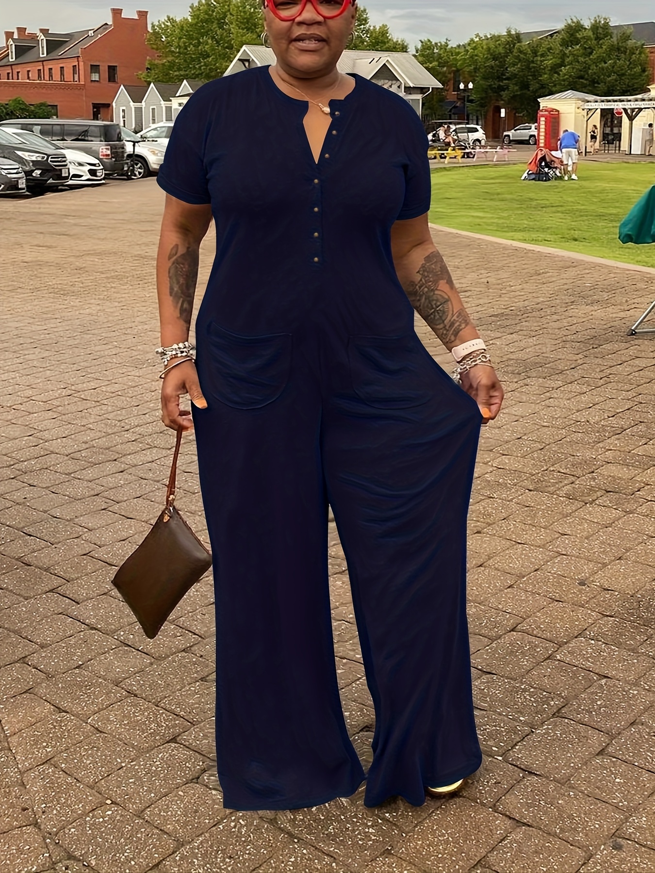 plus size plus size women short sleeve loose jumpsuit casual Temu