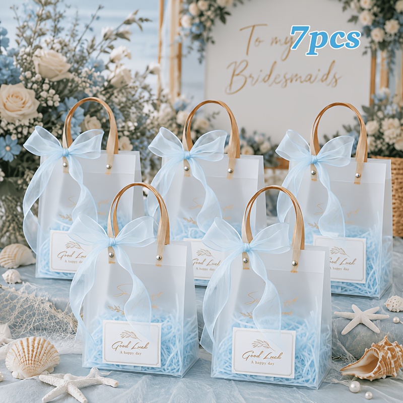 TEMU Lot de 7 sacs-cadeaux de remerciement avec ruban, carte et papier en , adaptés pour anniversaires, Noël, , enterrements de vie de fille, sacs de