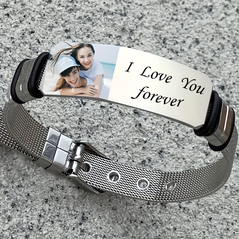 

Room Decor 1pc Personalized Custom Photo Wide Stainless Bracelet, Fashionable Gift On Holidays And Anniversaries, Anniversary Jewelry|modern Bracelet|polished