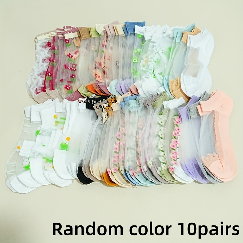 E-shop 20 Stück/10 Stück, Zufällige Damen Socken mit Aufdruck - Atmungsaktive Socken für Frühling, Sommer und Herbst, Handwaschbar, Vielseitig für