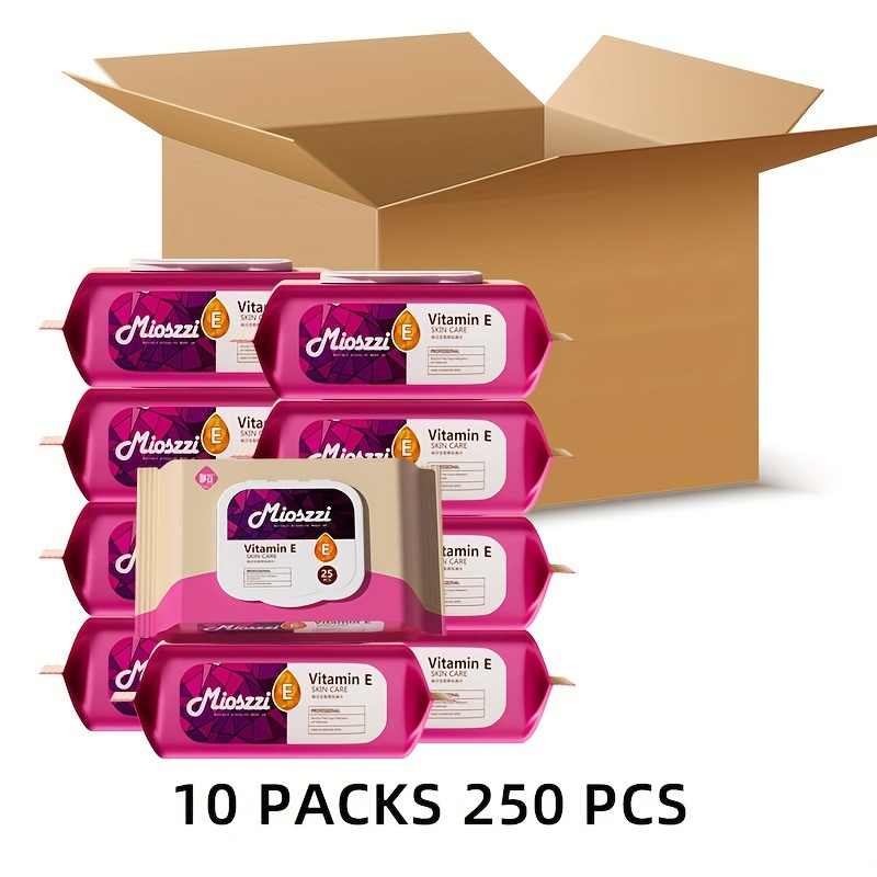 TEMU 10 Packs 250 Pcs Vitamin E Makeup Remover Wipes Eye Makeup Remover Lip Makeup Remover Full Face Cleaning Cleansing Wet For Types, Extra Large