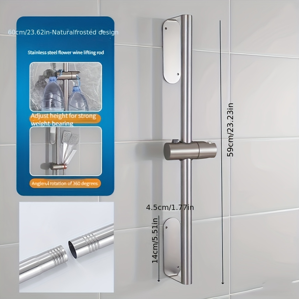Image of An Adjustable Stainless Steel Shower Head Holder, No Drilling Required, Designed For 360-degree Rotation ° Rotate And For Convenient Bathroom Use, Suitable For Autumn And Christmas Gifts.