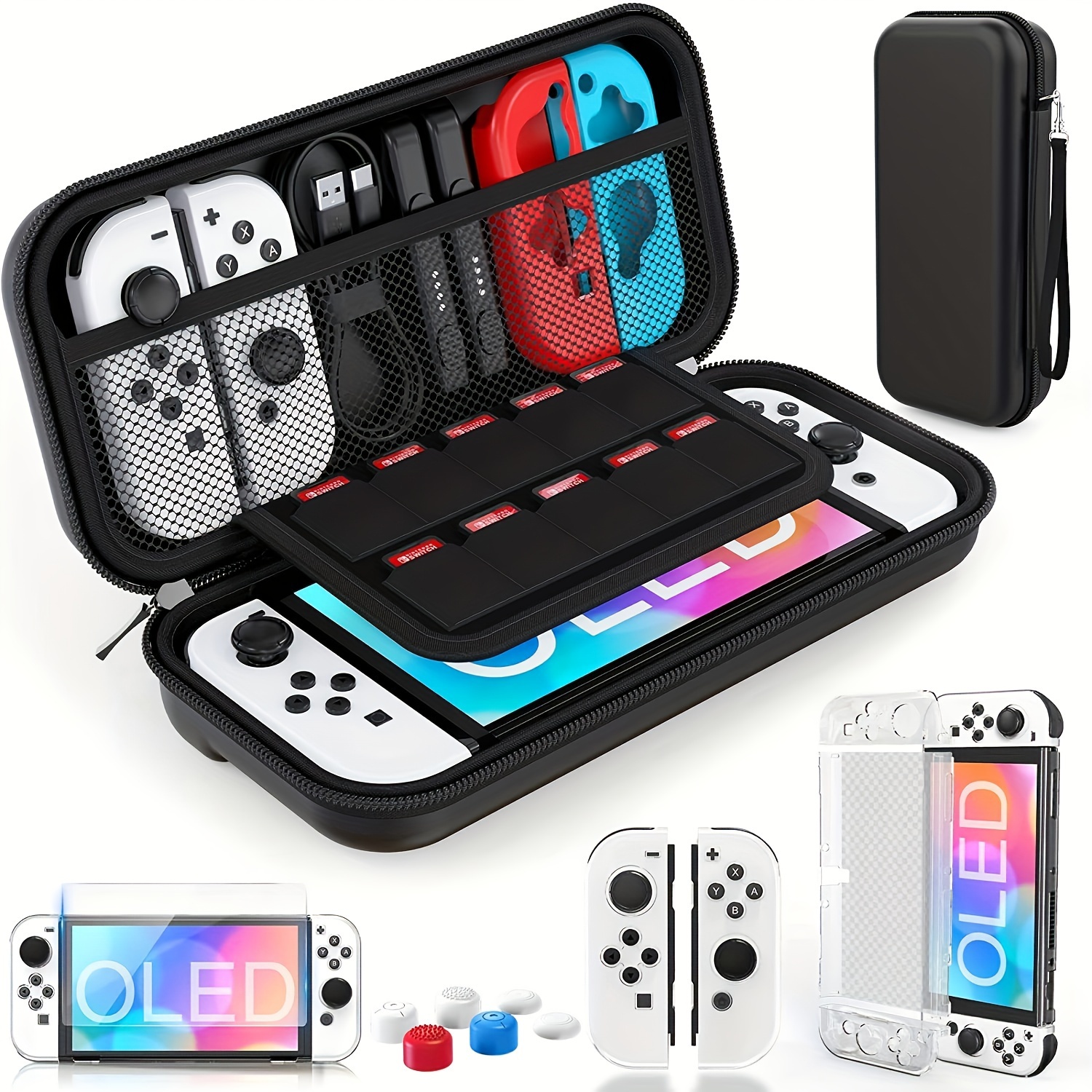 Protective Case Bundle for Nintendo Switch Lite, Tempered Glass Screen  Protector, 4 Game Card Slots, Kick-Stand, Ergonomics Hand Grip, Shockproof