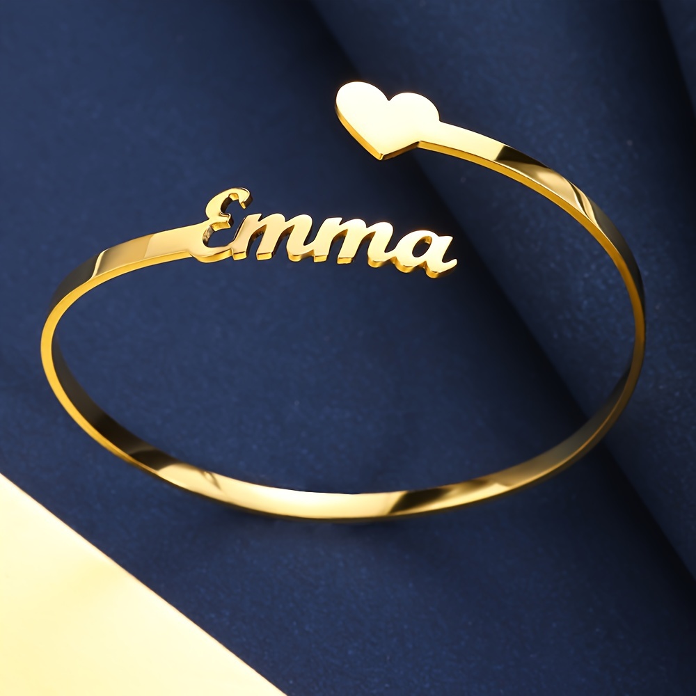 Personalized Emma Open Cuff Bracelet with Heart Charm