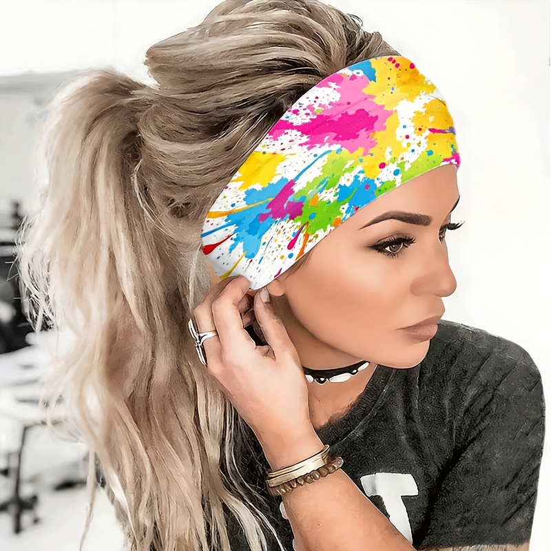 TEMU Fascia per capelli 2D PIATTA con motivo a schizzi d' colorati, per Yoga / Palestra / / Ciclismo, Viaggio / Uscite / Spiaggia, Antiscivolo /