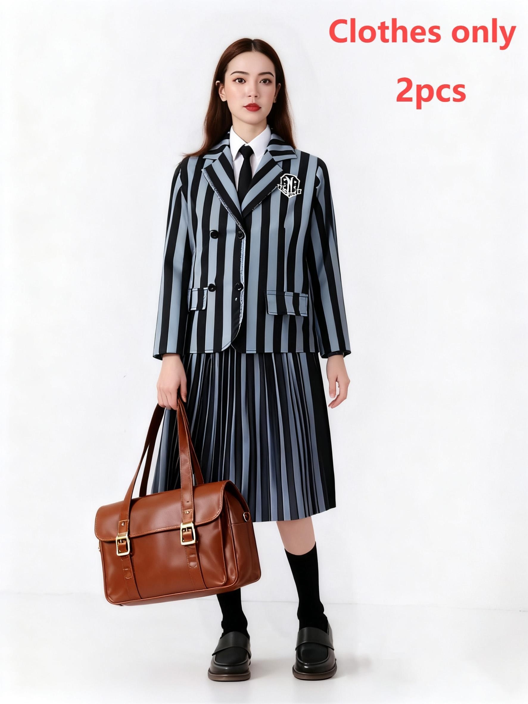 2pcs girls' uniform set striped pleated skirt suit with collar
