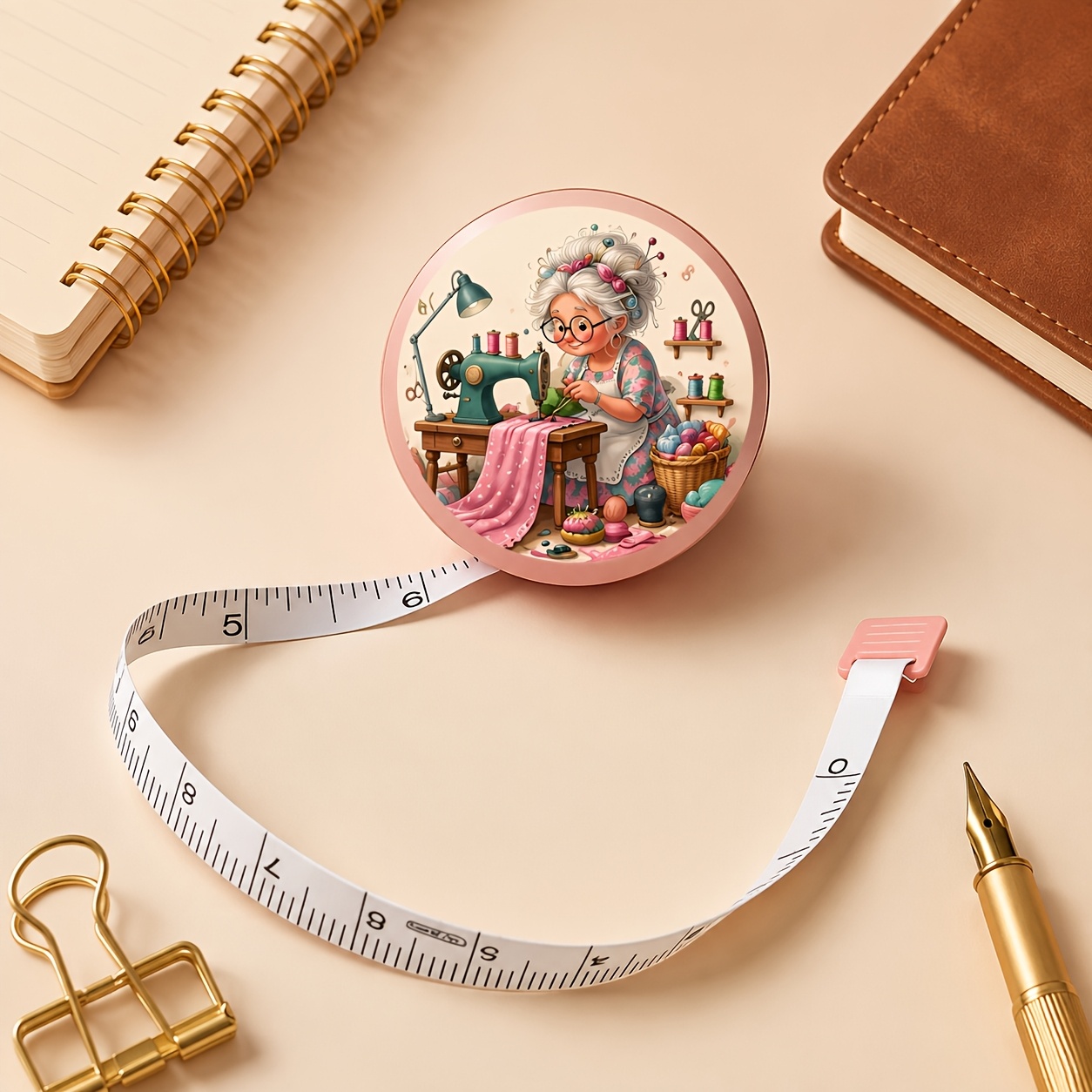 TEMU 1pc Printed Pattern Retractable Soft Tape Measure, Dual-sided And Inch Dual-scale Measurement Length 150cm/60in, Mini Portable Soft Leather Tape