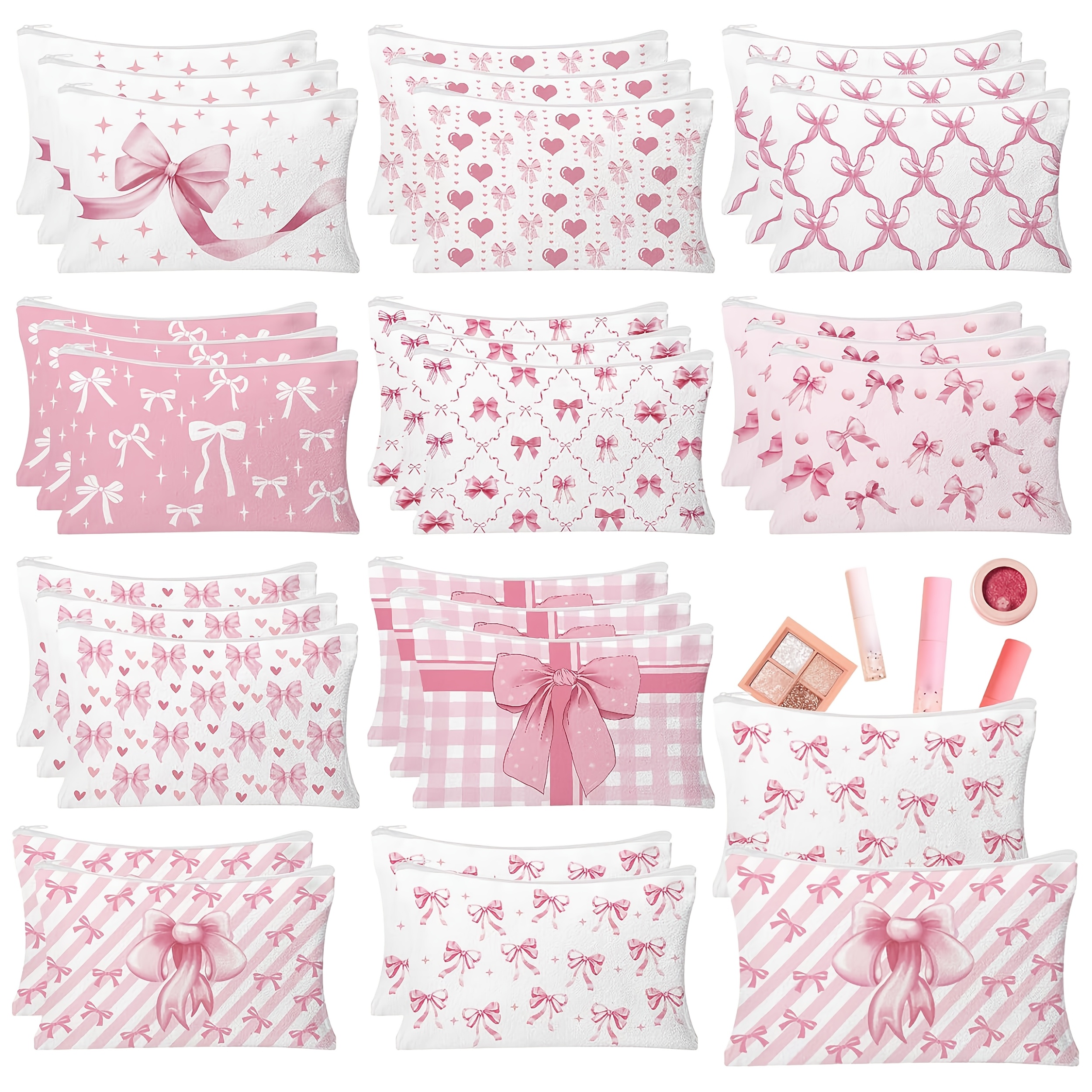 TEMU 30pcs Makeup Bags Suitable For Women - Coquette Bow Cosmetic Pouches With Preppy Bows, Travel Toiletry Organizers, Wedding Favors For
