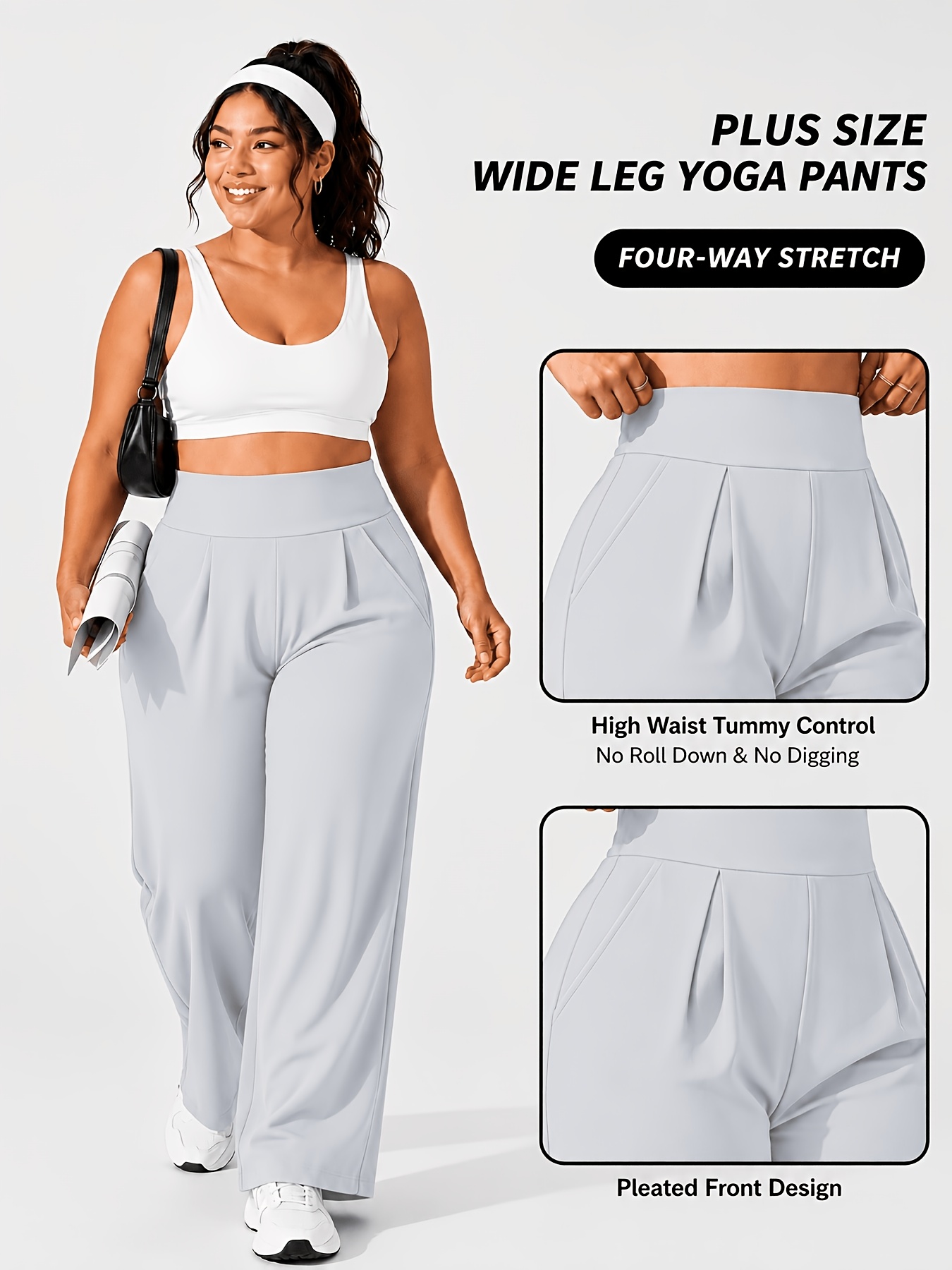 Pantalon Yoga Femme Grande Taille Pantalon de yoga grande taille taille haute jambes larges pour femmes 0XL-4XL Contrôle du ventre Anti-boulochage Anti-penetration Plissé avant Trousseaux latéraux profonds Double face Super doux 4 directions extensible Pantalon de sport décontracté pour yoga Salle de sport Travail en extérieur Toutes saisons