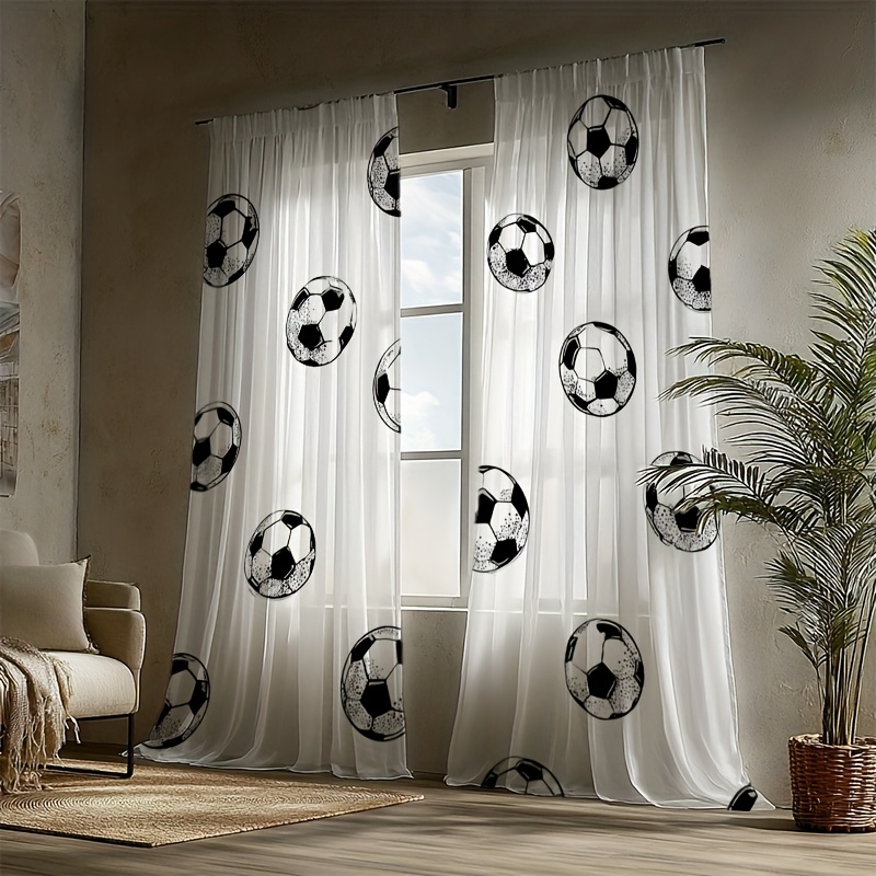 TEMU 2pcs Football Printed Sports Window Screens, Transparent Home Window Screens, Suitable For , Machine Washable, Ideal For Living Rooms, Bedrooms,