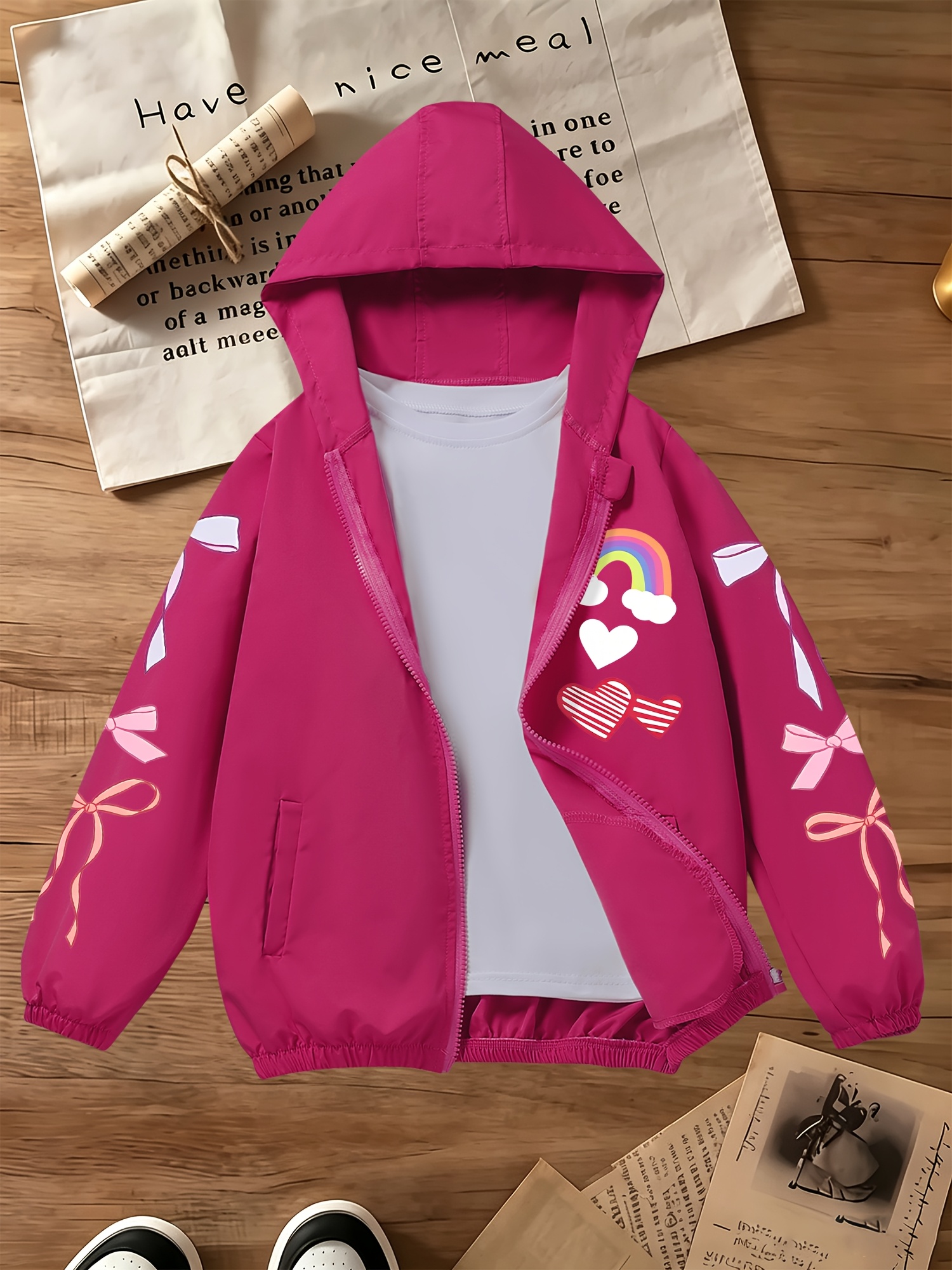 Girls' Hooded Windbreaker Jacket for Outdoor Running Training