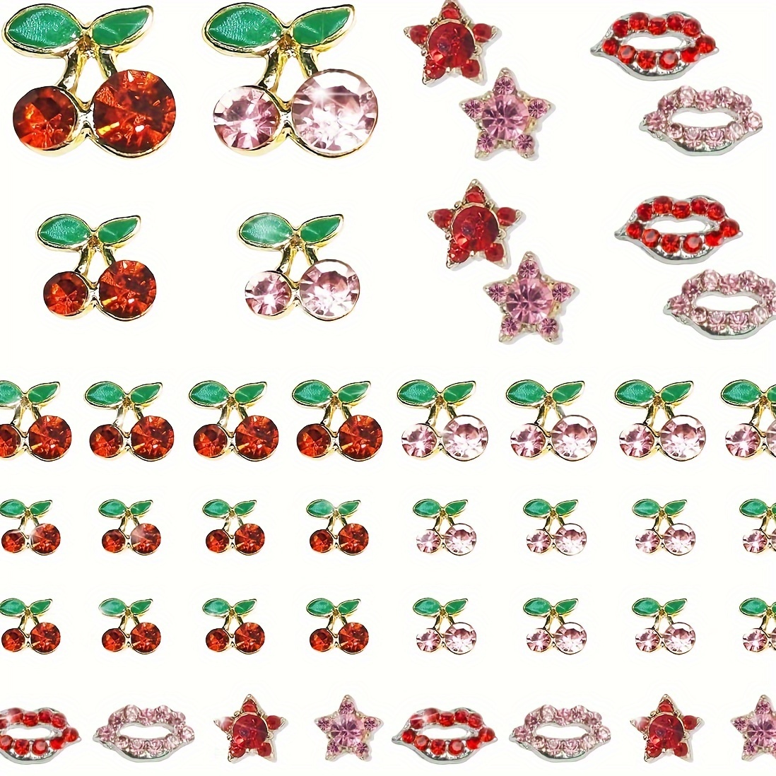 

240pcs 3d Cherry Nail Charms Heart Lips Valentines Day Charms For Nails Kawaii Nail Rhinestones Gems