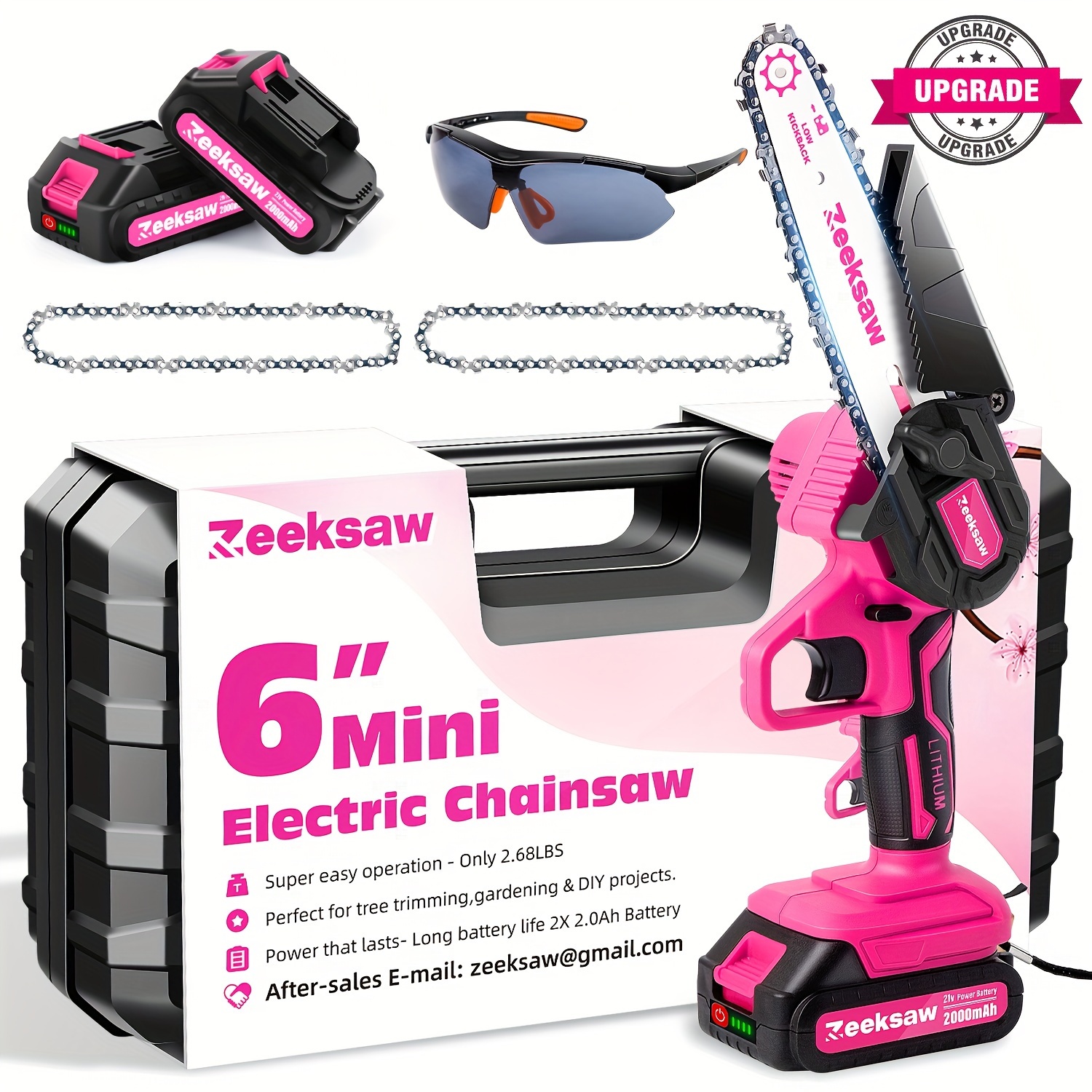 

Zeeksaw Pink Mini Chain Saw 6-inch Cordless, Electric Handheld Chainsaw Battery Powered With Power Indicator - Rechargeable Mini Chain Saw Portable Small Chainsaw For Women, Yard Tools Gardening Gifts