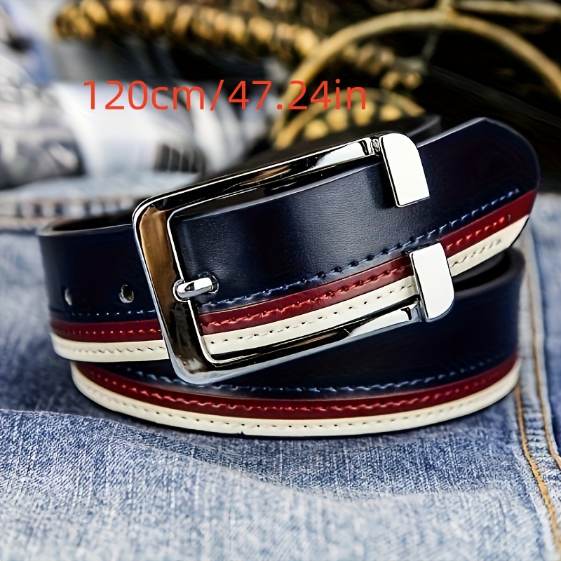 Men's Navy Red Stripe Belt, Ratchet Belt Without Holes