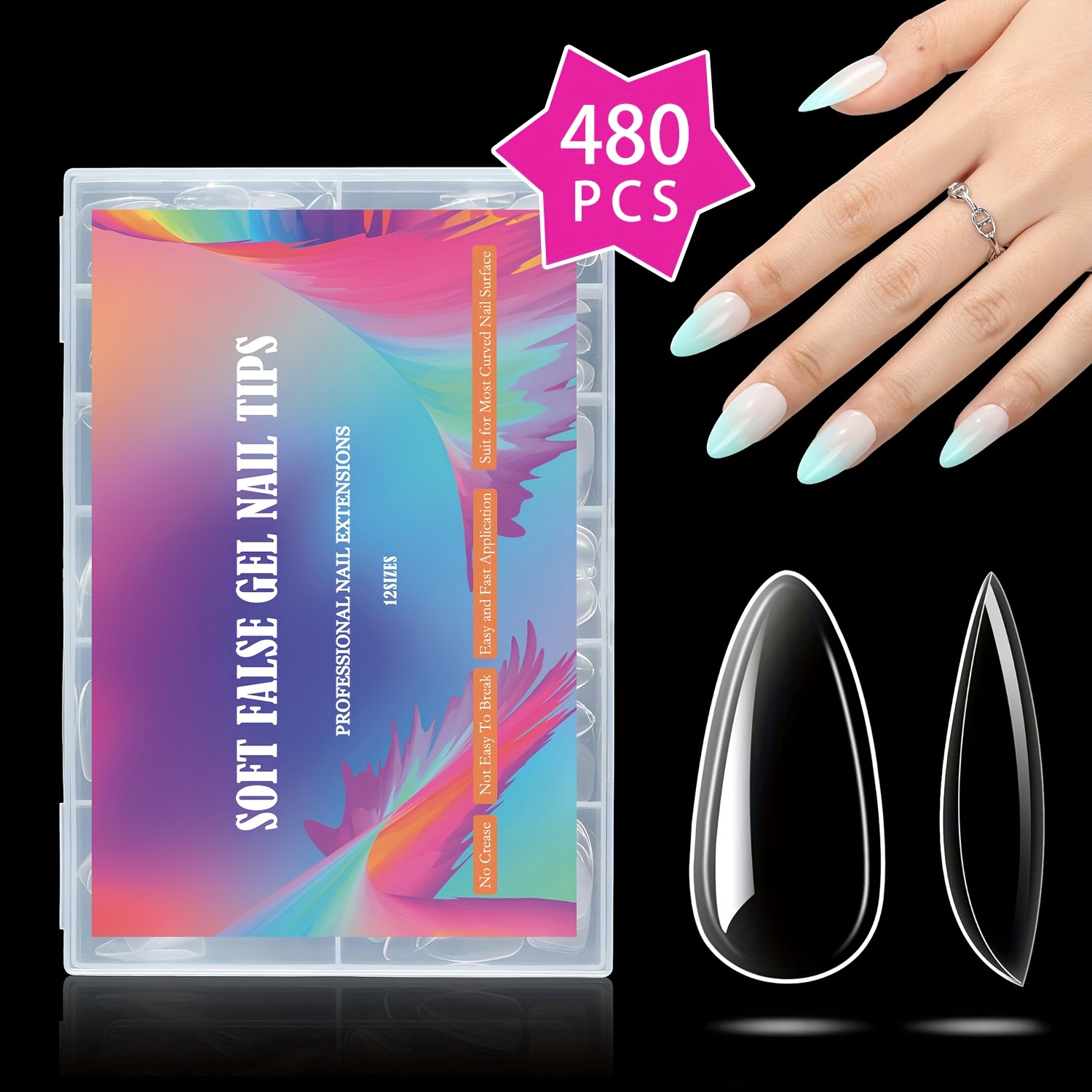 

480pcs Gel X Nail Tips, Long- Acrylic Nails - 12 Sizes Full Cover Soft Acrylic Press On Nail Extensions No Gift For Diy At Home