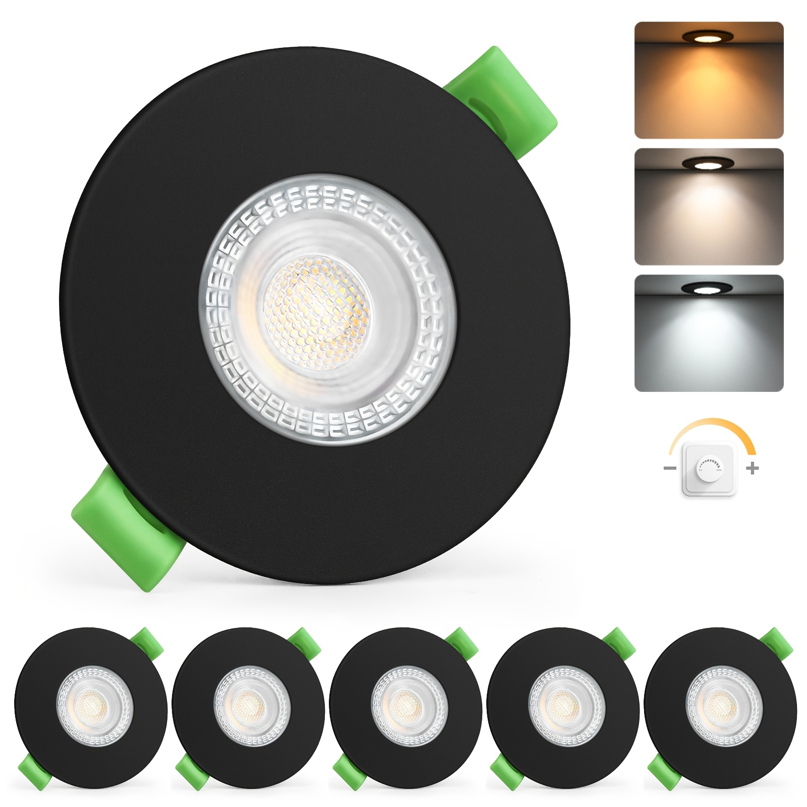 Image of Uring Led Recessed Spotlight 230v Dimmable 60-75mm Cutout, 7w 770lm Ultra-flat Led Spot, 2700k/4000k/6000k Ceiling Spotlights, Recessed Lights For Bathroom, Balcony, Living Room, Set Of 6