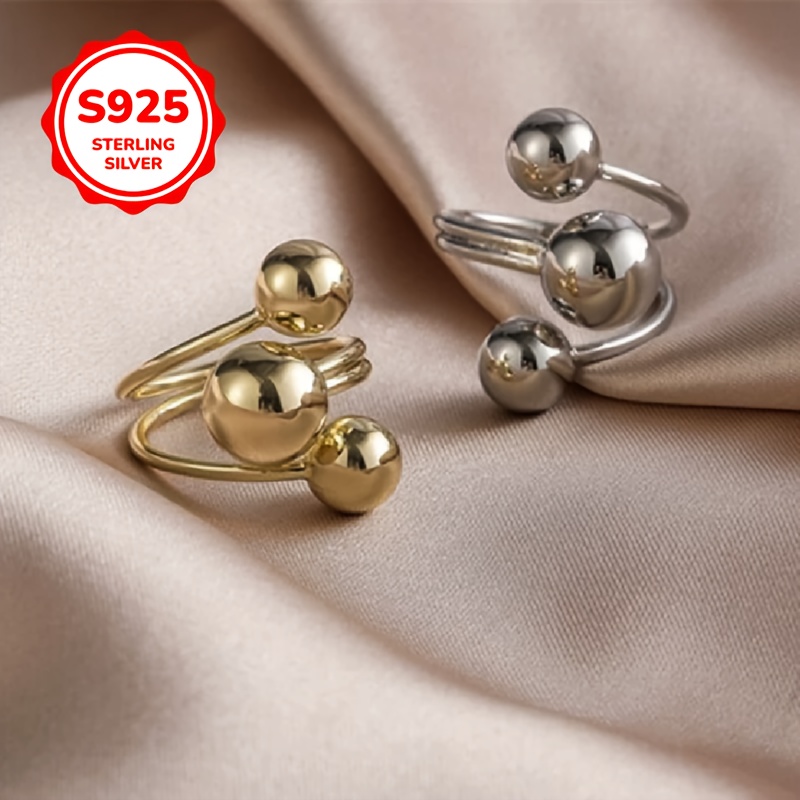 925 Silver Adjustable Planet Round Ball Opening Ring, Creative Design