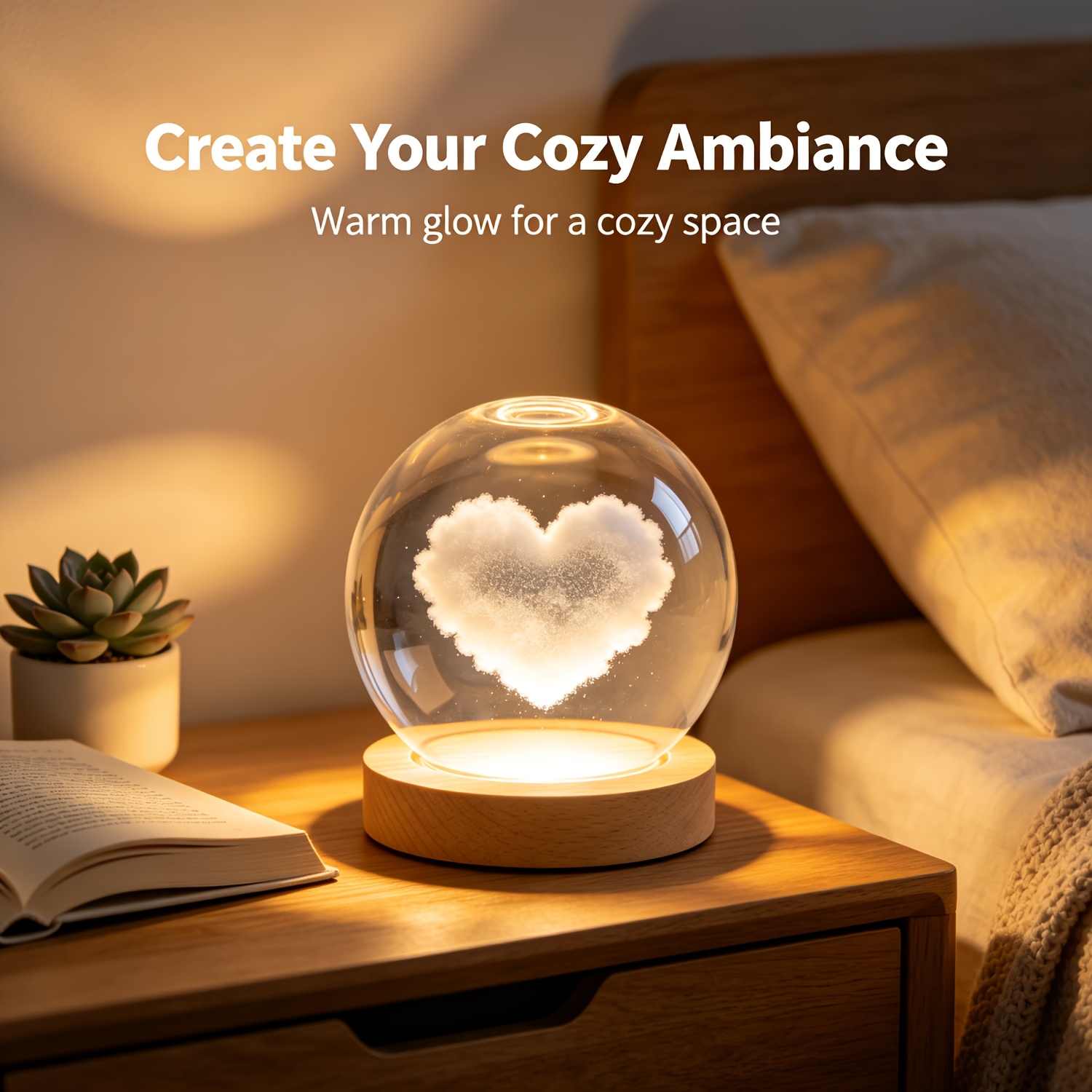 TEMU Heart Cloud 3d Crystal Ball Night Light With - Plug-in -changing Led Lamp, Multicolor Rgb Suitable For Bedroom Desk Decor, Table Lamp Gift For