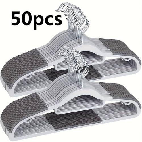 50pcs plastic non slip clothes hangers durable clothes rack space saving clothes storage organizer for clothes closets coats and shirts