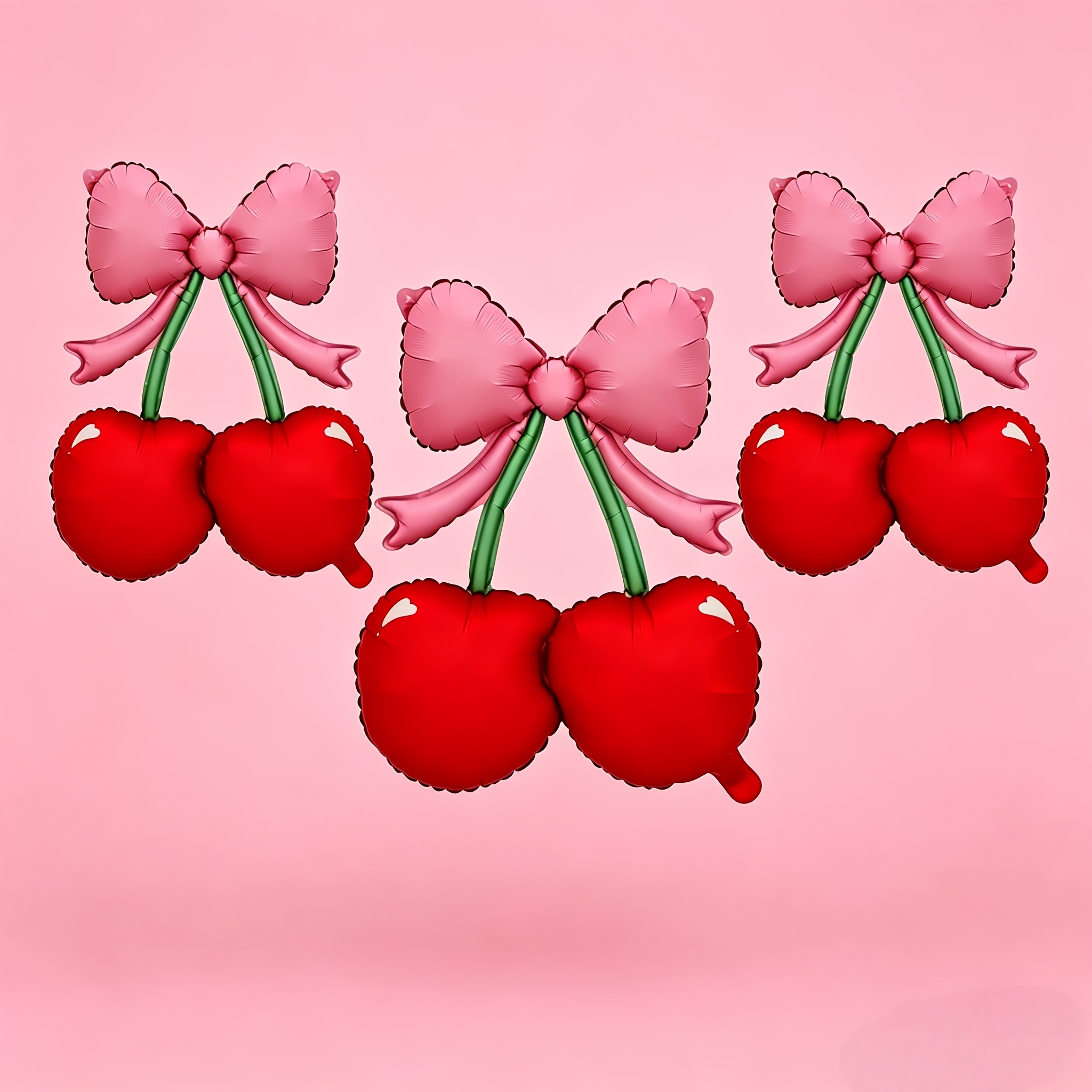 Image of 3 Pink Bow Fruit-themed Balloons, Perfect For Weddings, Bridal Gatherings, Showers, And Summer Parties, For Halloween, Christmas