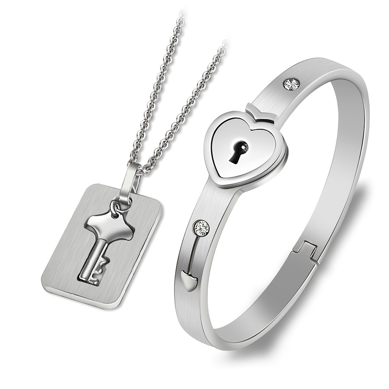 TEMU Parure de bracelets créatifs pour couple, et polyvalents, avec cadenas de cœur et , bracelet en acier de titane avec accessoire clé