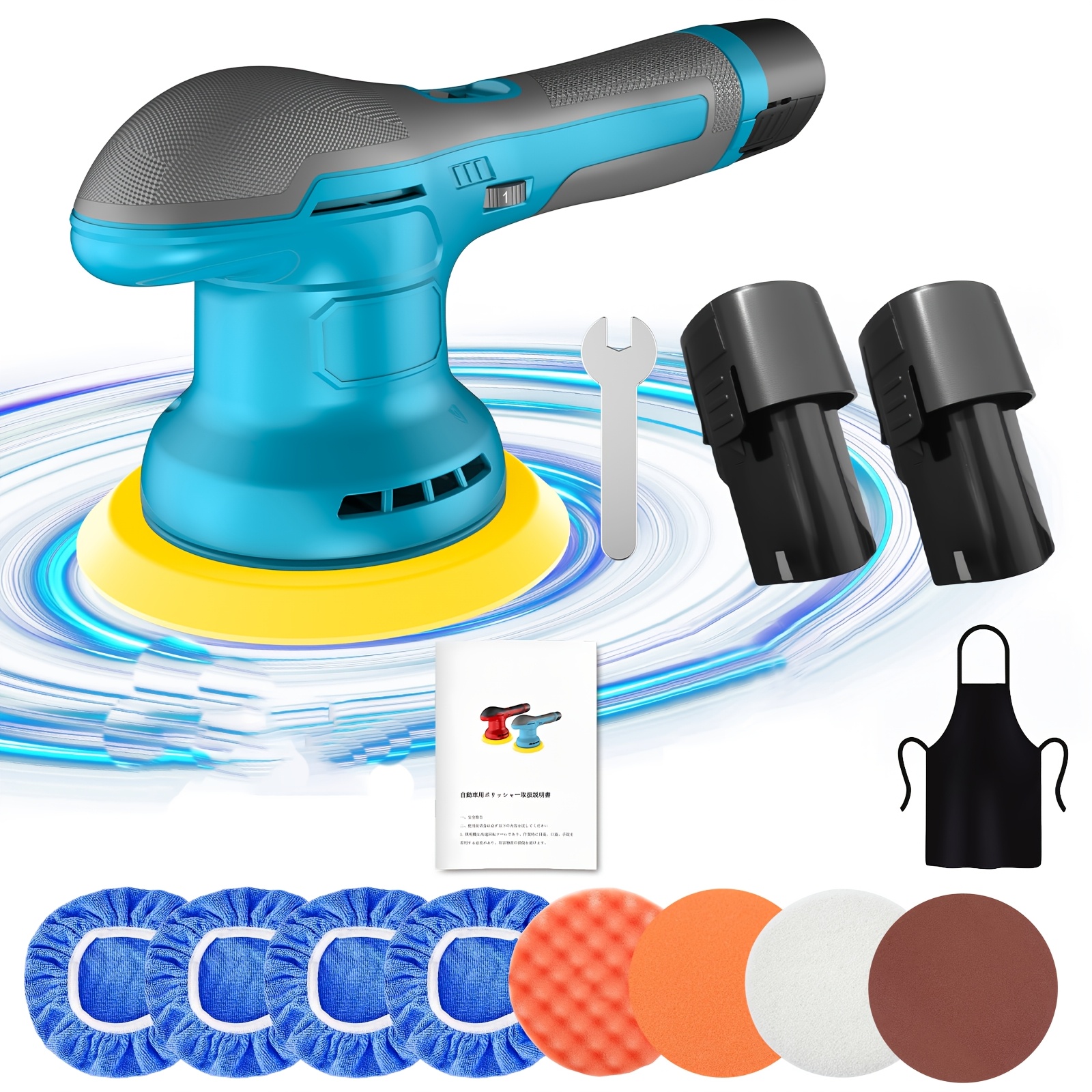 Image of 2026 New Cordless Polisher Set, Polisher With 2 Batteries, Car Polisher Kit, Wireless Battery-powered Car Polisher, Adjustable From 2800-6800 Rpm, 6 Variable Waxing Machine For Auto Detailing