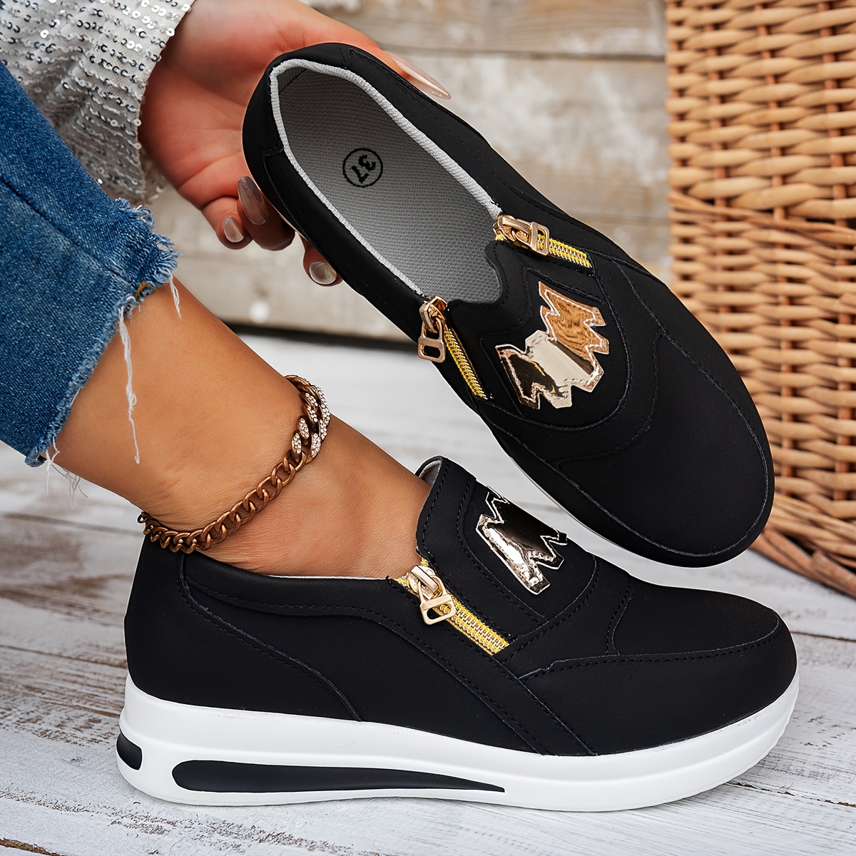 paire baskets décontractées à talon compensé femmes Temu Canada