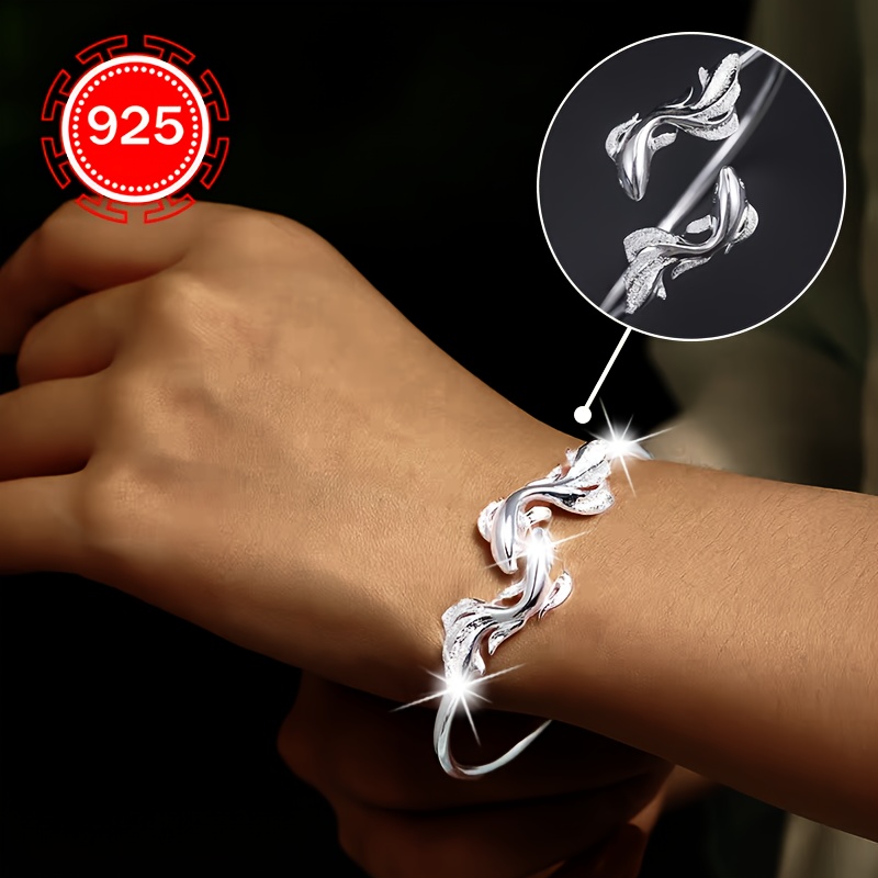 

925 Sterling Silvery Hypoallergenic Open Bangle, Women's Mermaid Koi Hand Jewelry For Couple Girlfriend Gift Daily Wedding Banquet Seaside Vacation Decor Ornament