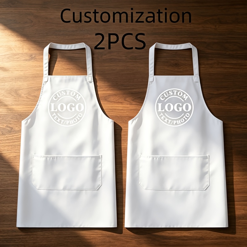 TEMU 2pcs Custom Logo Personalized Aprons, Customize With Your Image, Multi-, Holiday Gift For Kitchen Cooking, Baking, Gardening, Stylish Apron