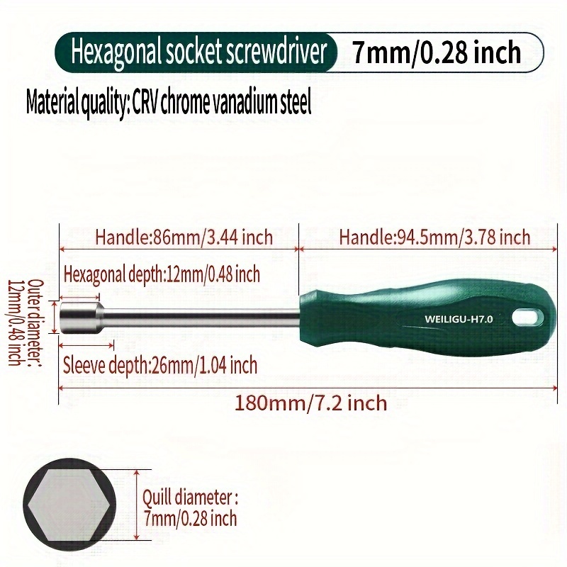 Weiligu Nut Starter Manual Socket Hand-turned Nut Driver, Powerful Hex Socket Screwdriver With Extended Outer Hex Sleeve Bit, Screwdriver Set 5.5m 5m 6m 8, Wrench 7-12mm