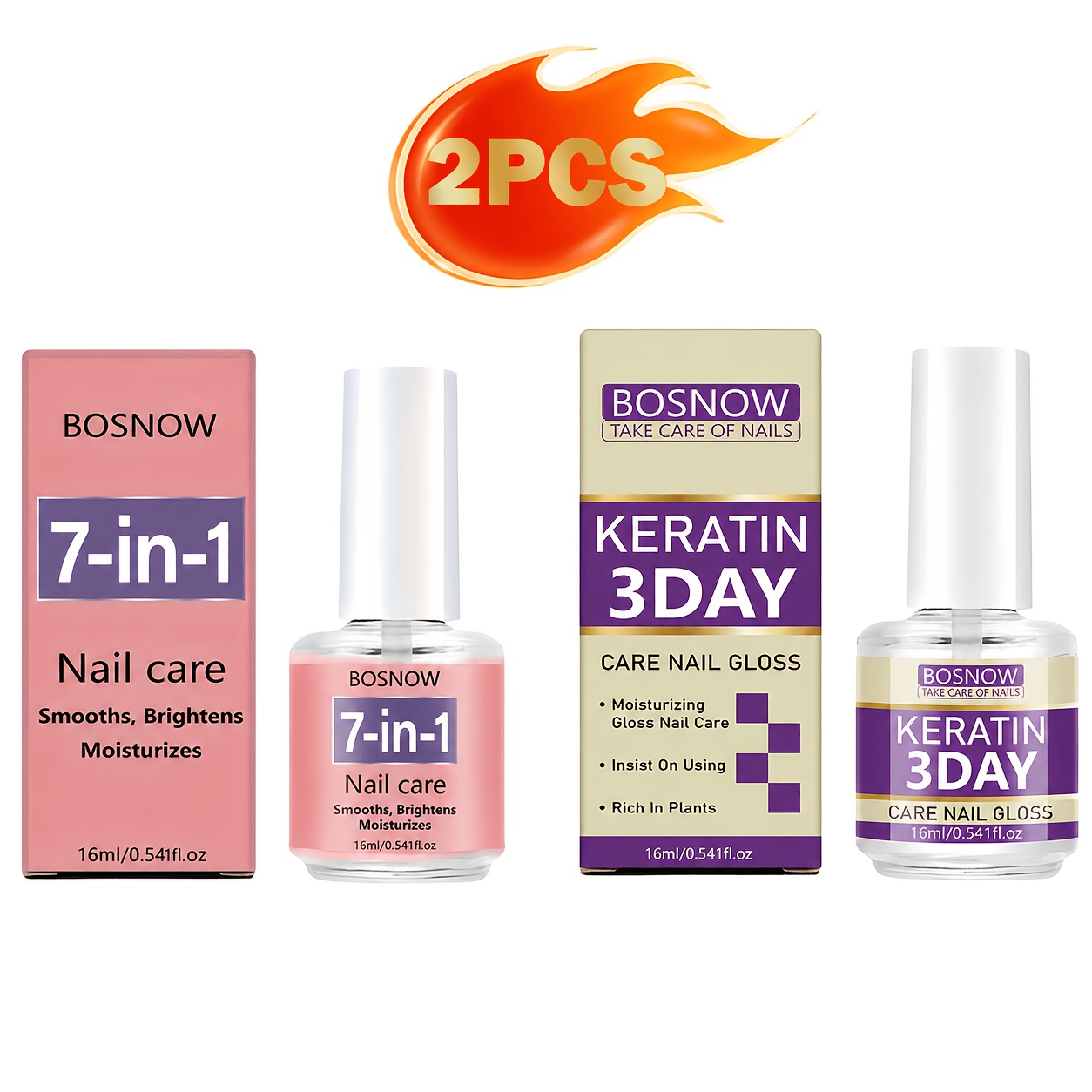 Image of 2pcs Keratin And Vitamin Nail Strengthener Set, Decorate Natural Nails, Natural Jelly Color, Moisturize And Nails, Suitable For Worn, Chipped, Broken, Uneven Nails, Keeping In Good Condition