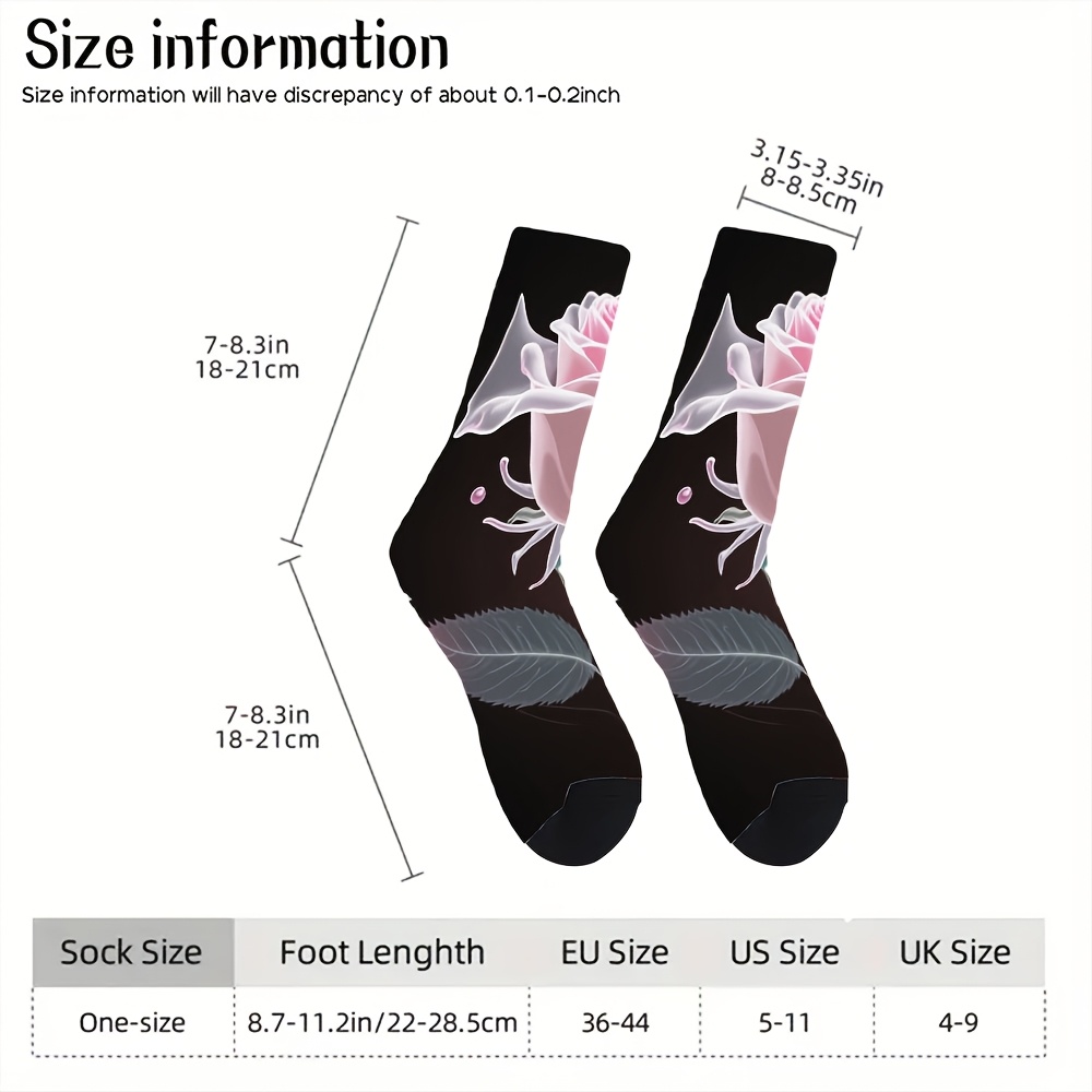 a pair of socks transparent rose themed socks suitable for men and women exquisite pattern socks material fashionable and casual durable family gift fathers day gift anime pattern daily use modern   easter gift