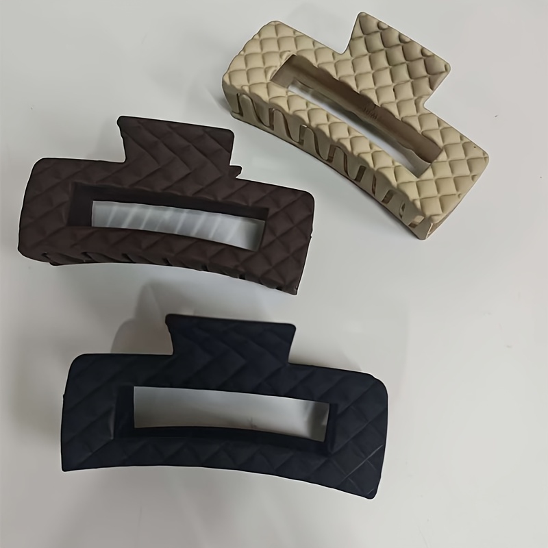 Image of 3pcs Women's Versatile Milk Coffee Frosted Hair Clip, Fashion Solid Color Easy Leather Surface Hairpin, Rhombus Square Shark Clip Hair Bun Hair Card