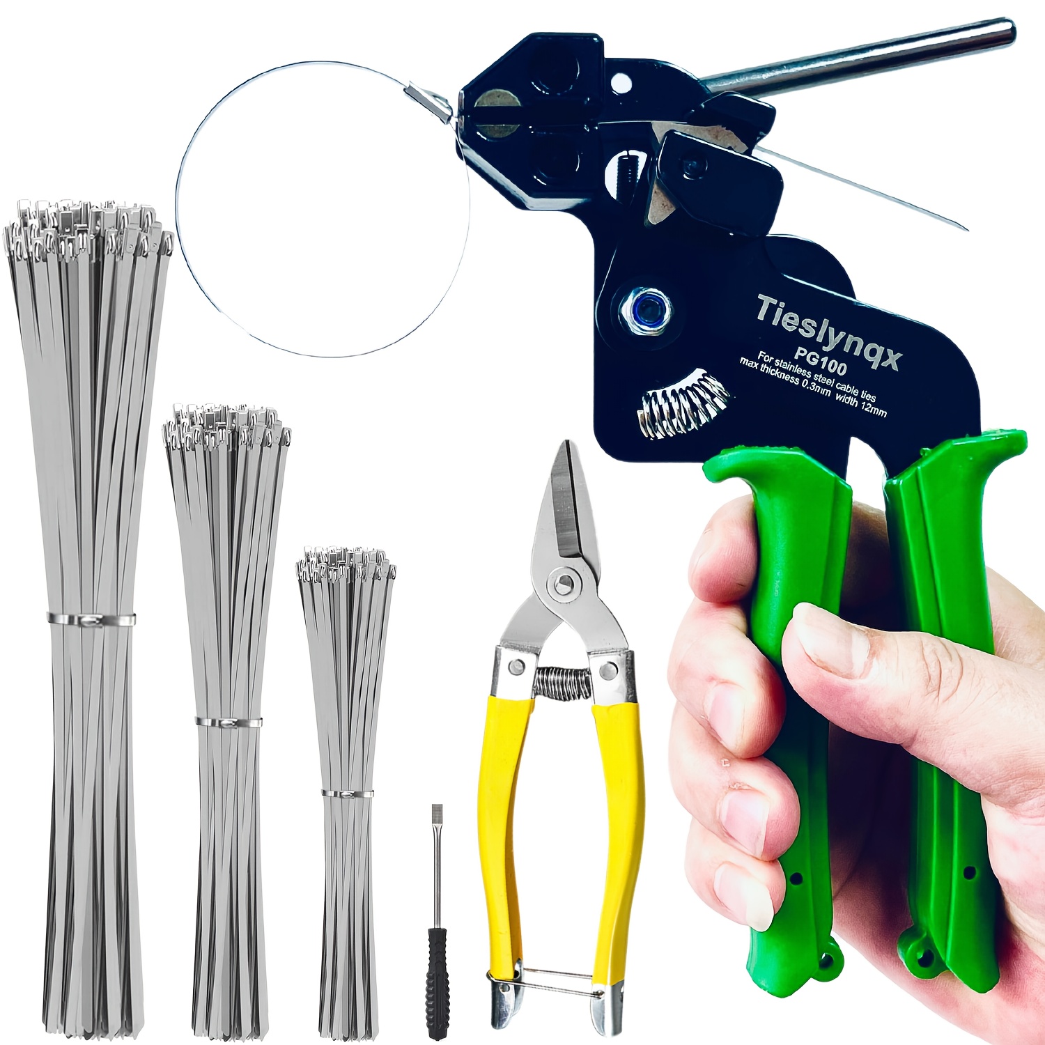 TEMU Ensemble de Pistolet à Attaches en Acier Inoxydable avec 150 Attelles - Outil Spécial pour Fixer et Couper les Câbles Métalliques - Idéal pour