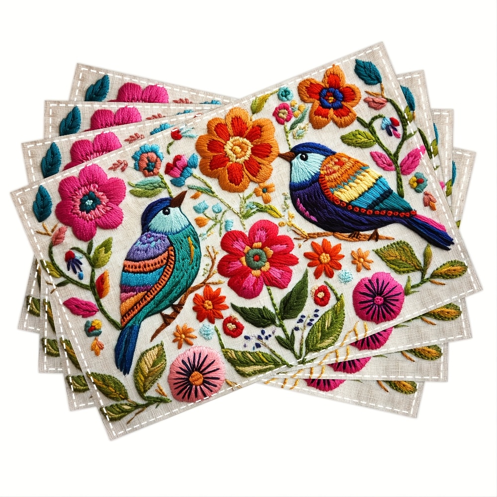 

4pcs, Mexican Embroidery Pattern Flowers Placemats, Fashion Print Pattern Table Mat, For Dining Table, Kitchen, Party, Indoor, Holiday, Dinner Parties And Home Decor (table Mats) 12x18 Inch-cp7514