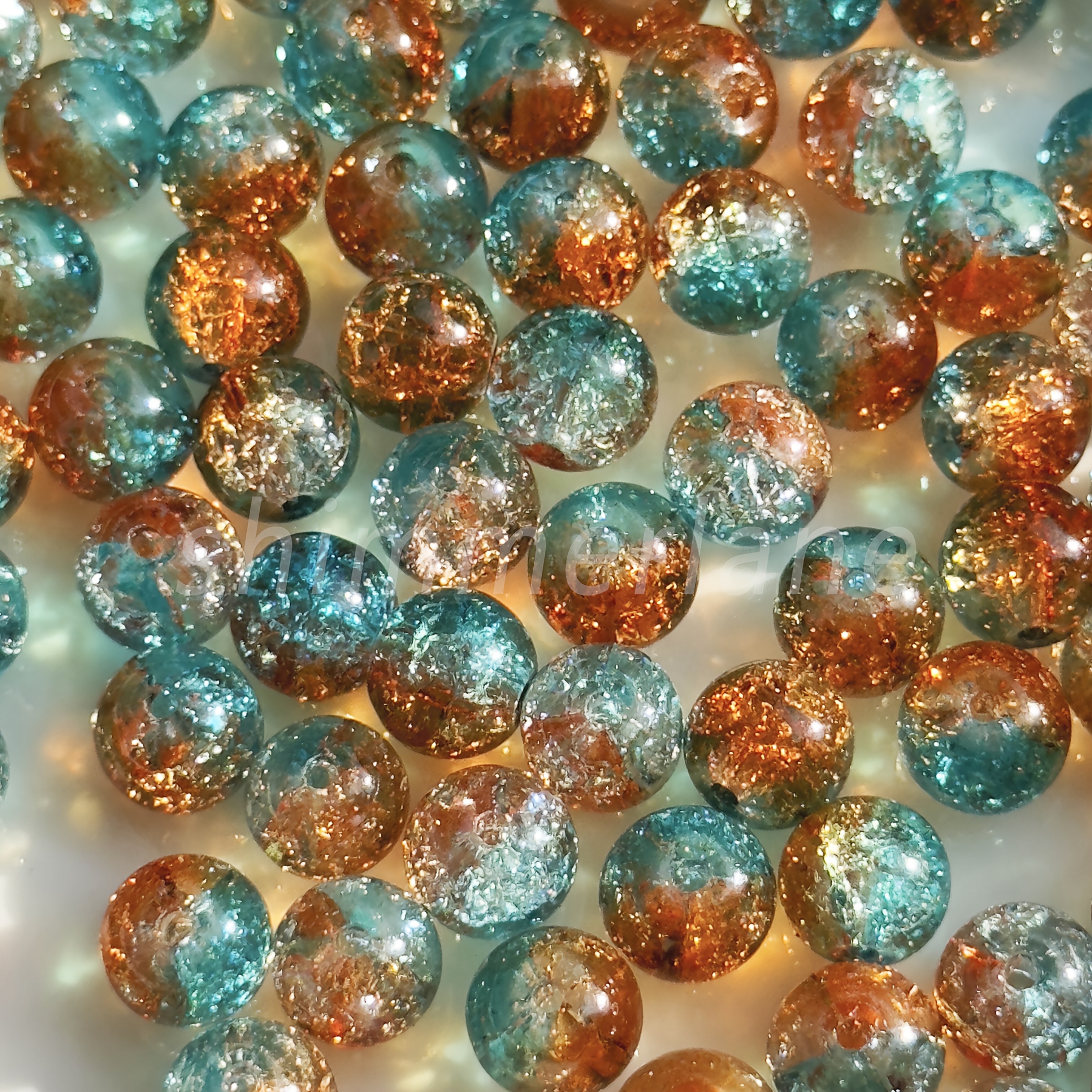 TEMU Lot de 44 perles en verre craquelé 8 mm bleues et oranges, adaptées au bricolage, perles en verre pour la création de boucles d'oreilles, perles