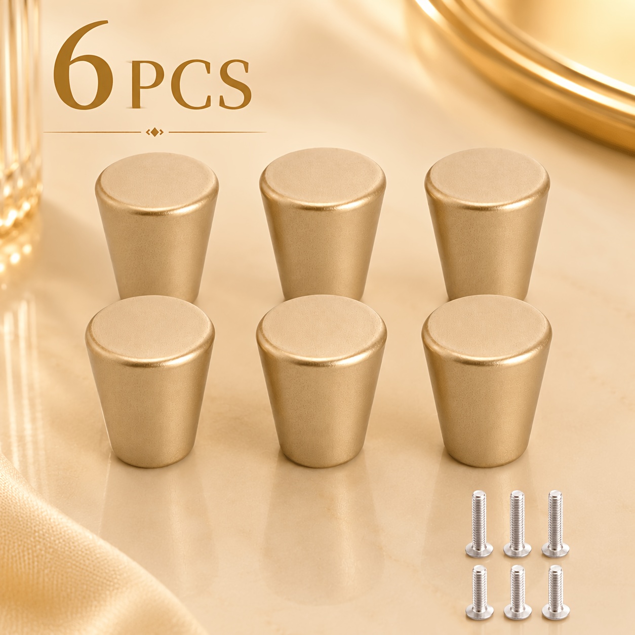 TEMU Lot de 6 boutons de meuble ronds dorés mats avec vis - Poignées et boutons de tiroir décoratifs modernes, poignées de meubles pour armoires de