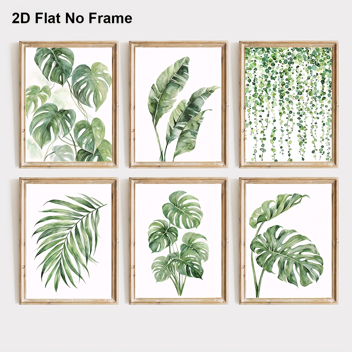 TEMU 2d Flat, 2d Flat, 6pcs Frameless Canvas Posters, Modern Art, Minimalist Green Plant Theme Poster Print, Wall Art Canvas Painting, Bedroom Living