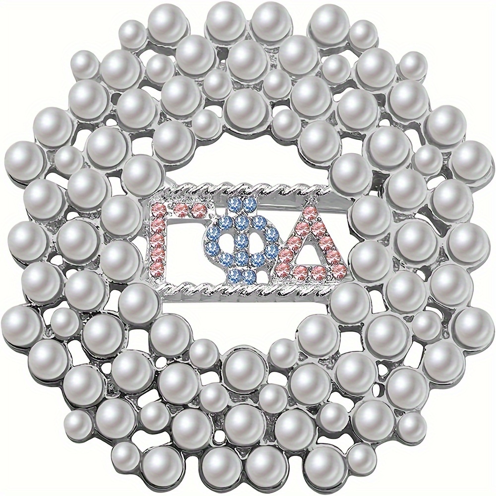 

Luxury Greek Letter Gamma Phi Delta Rhodium-plated Alloy Brooch With Synthetic Crystals & Imitation Pearls - Holiday Party Fashion Accessory Pin For Sorority Gifts, Campus Events