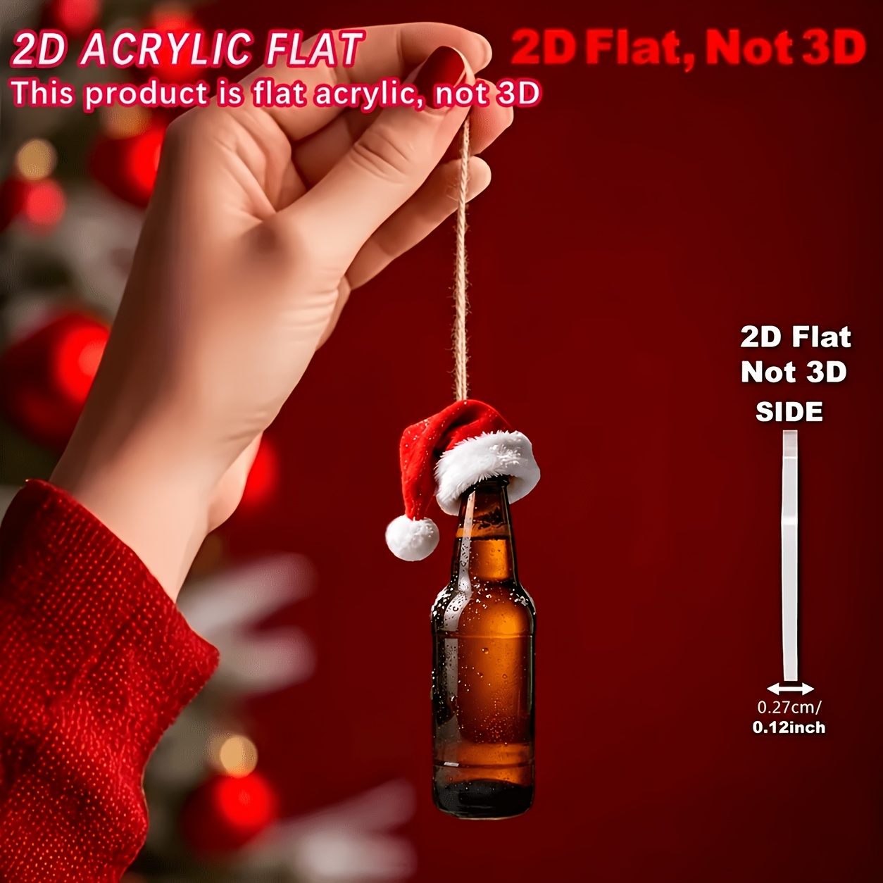 TEMU 2d Flat, 1pc 1pcs Suitable For Cars, Bags, Wallets & Christmas Tree Decorations - Beer Bottle Ornament With Hanging Loop, Bottle Decoration For