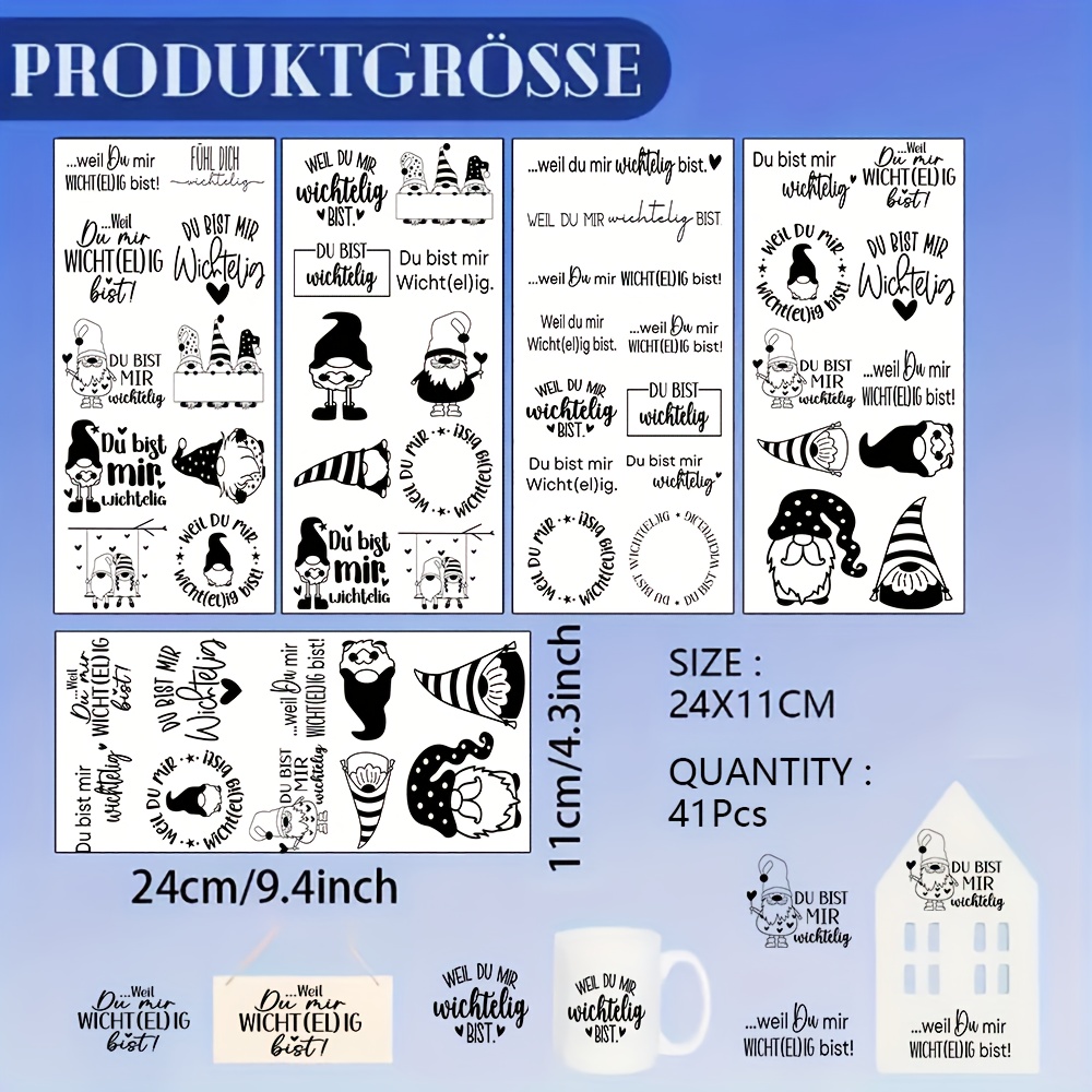 4pcs German Christmas Gnome Themed Uv Dtf Transfer Sticker For Glass Cups - Quote Diy Wrap, Adhesive, Easy To Apply - Perfect For Glassware, Bottles, Crafts