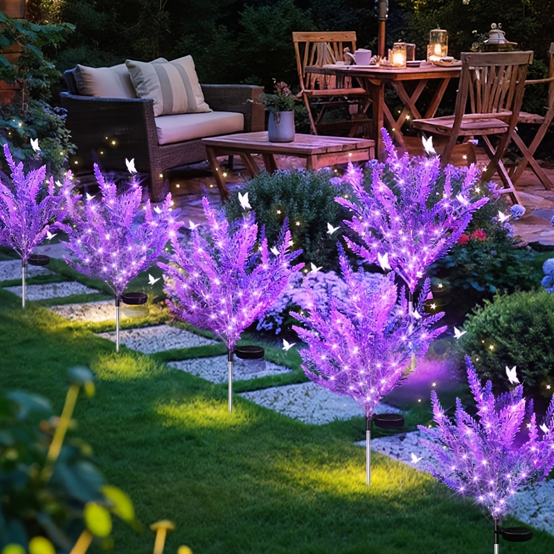 Image of 2/6pcs Solar Lavender Led Landscape Lights - Plug-free Garden Outdoor Decoration, Purple Light; Ideal For A Homely, Patio Or Garden Atmosphere | Garden Lighting | Outdoor Festive Decoration