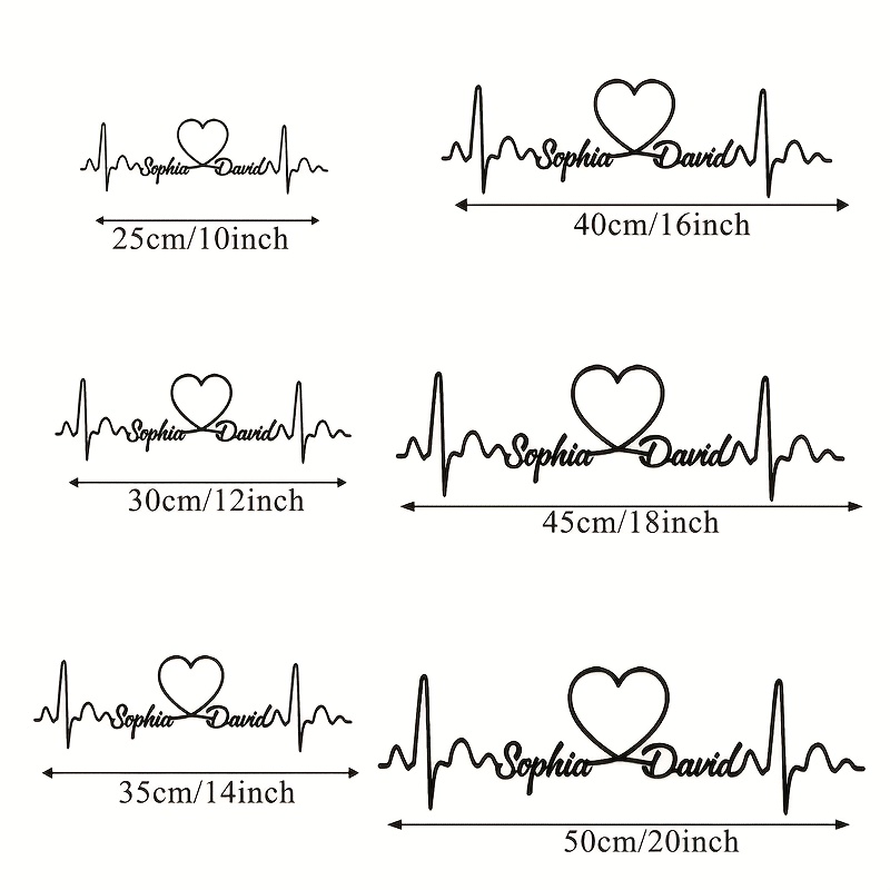 TEMU Customizable Metal Heartbeat Wall Art With Names - Personalized Heart Symbol For Couples, Black Iron Wall Sculpture, Valentine's Day, Weddings,