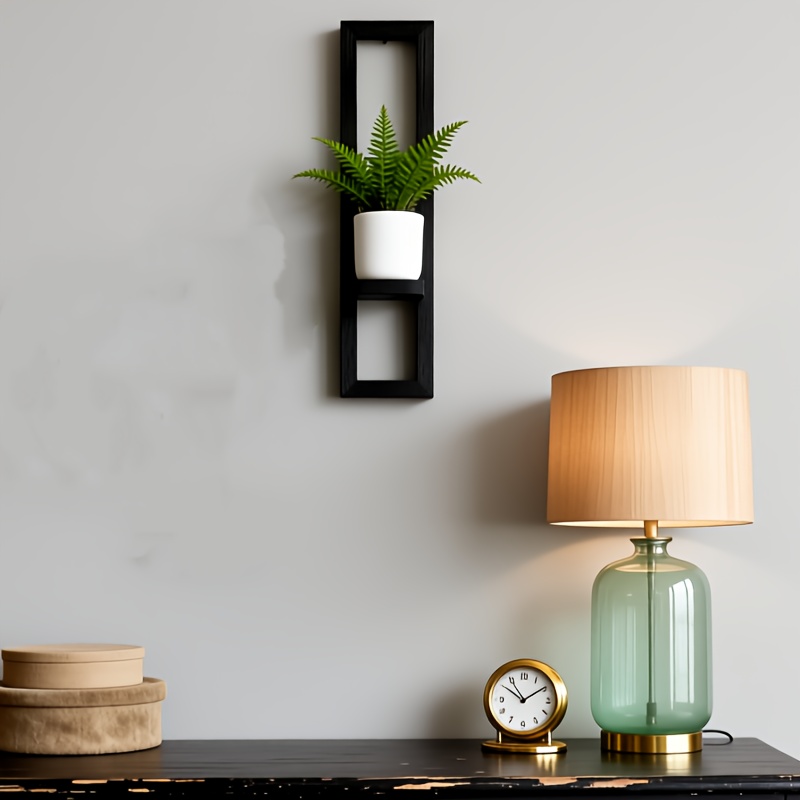 Image of 1/2pcs Retro Wooden Wall Shelf, Living Room Background Wall Decor Shelf, Bedroom Bedside Storage Rack, Easy Wall Hanging Shelf